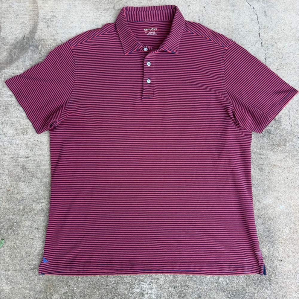 UNTUCKit Mens XL Pima Cotton Polo Shirt Red Navy Blue Striped Short Sleeve